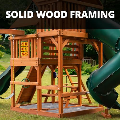 Gorilla Playsets Great Skye II Wood Swing Set with Green Vinyl Canopy Amber
