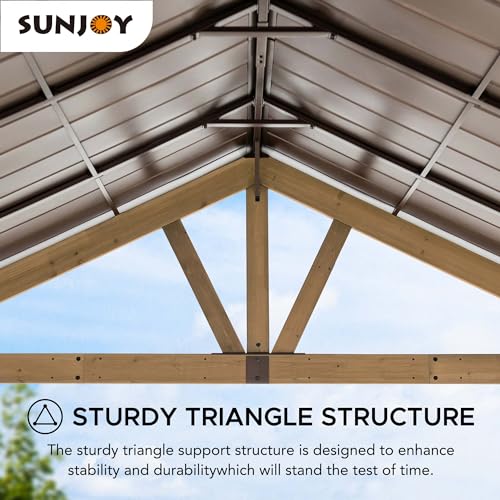 Sunjoy Wood Gazebo 13x15 ft Premium Cedar Frame with Brown Steel Hardtop Roof Brown + Natural Wood