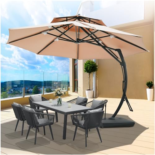Astomi 10Ft Cantilever Patio Umbrella with Base Beige