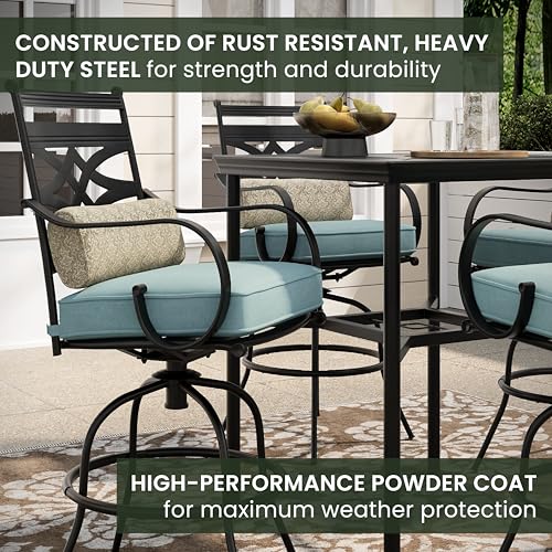 Hanover Montclair All-Weather 5-Piece Outdoor Dining Set with Cushioned Swivel Chairs and Stamped-Top Table Blue
