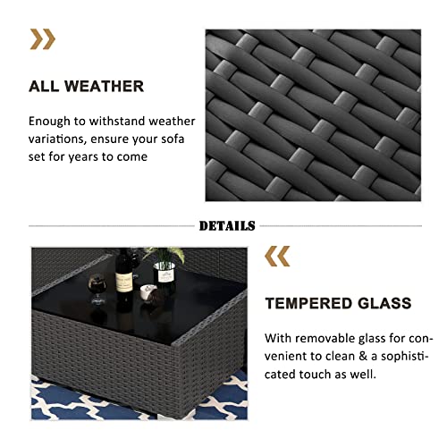 Vakollia 10-Piece Patio Furniture Set with 44" Propane Gas Fire Pit Table A5/Black-black