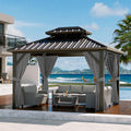 GAOMON Hardtop Double Roof Gazebo with Netting and Curtains Gray