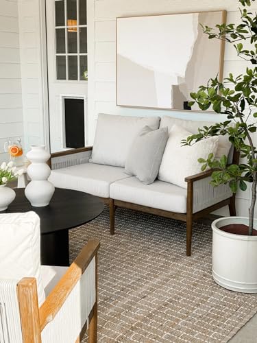 Nathan James Kayden Bohemian Wood Loveseat Sofa Light Brown Wood/Rope/Light Gray