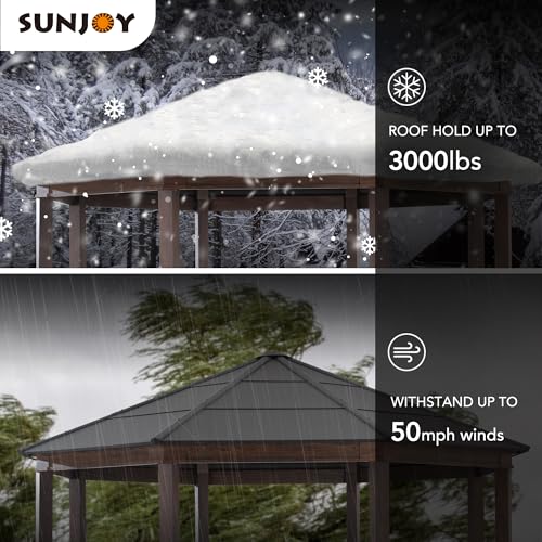 Sunjoy 15x15 ft. Octagon Hardtop Gazebo with Black Aluminum Roof Brown