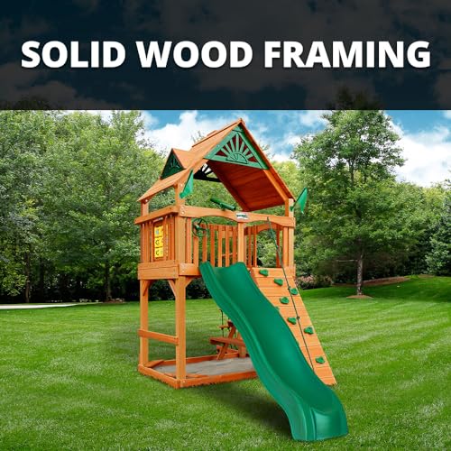 Gorilla Playsets Chateau Tower Wooden Playset with Slide & Climbing Wall Brown