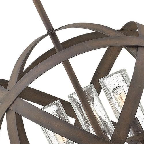 Hinkley Carson Large Orb Pendant Light - 3-Light, Clear Seedy Glass Vintage Iron