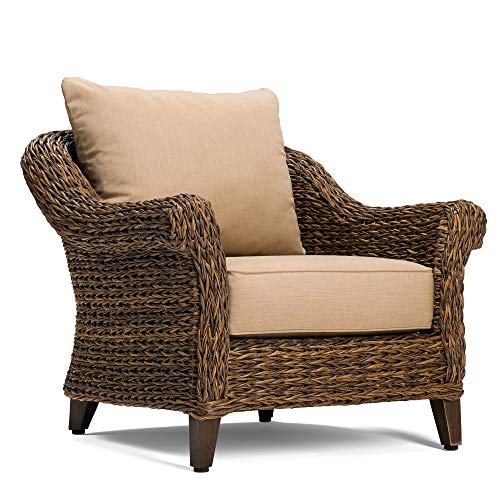 Winston Cayman Lounge Chair Heritage Brown Frame Seagrass Weave Sunbrella Canvas Heather Beige