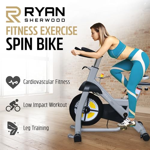 R RYAN SHERWOOD Exercise Spin Bike Commercial for Gym (50 lb Flywheel) 350 lb Capacity - Grey