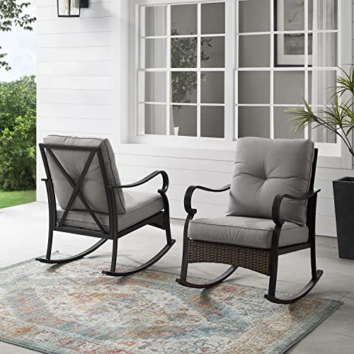 Crosley Furniture Dahlia 2-Piece Outdoor Rocking Chair Set Matte Black with Taupe Cushions