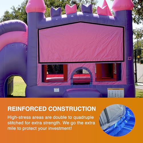 JumpOrange Commercial Inflatable Princess Bounce House Slide Combo with Blower Pink/Purple/Blue