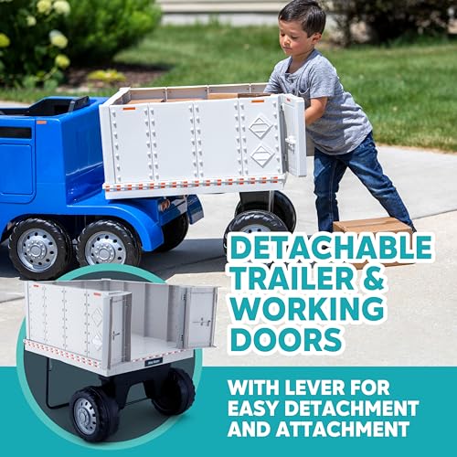 Kid Trax 12V Kids Ride On Semi-Truck with Trailer Blue