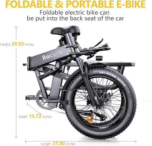 Baicycle Folding Electric Bike 62-Mile Range 48V Removable Battery 20-Inch Fat Tire Grey