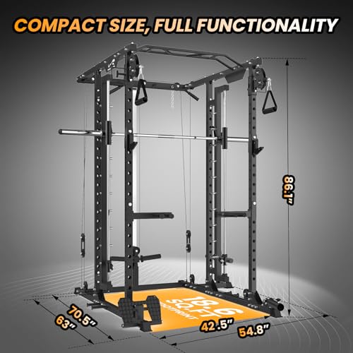STMHOM Power Cage with Smithbar, 2000 Lbs Rack, Cable Crossover, LAT Pulldown, Black