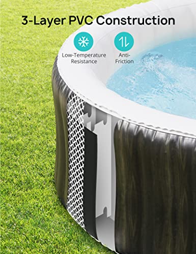 Evajoy Inflatable Hot Tub with LED, Electric Heater Pump, 140 Air Jets for 4-6 Adults Brown