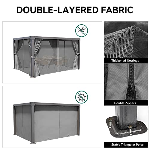 YITAHOME Louvered Pergola 10x13ft Outdoor Hardtop Gazebo with Netting Gray