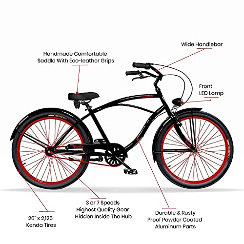 Vivelo Rider Beach Cruiser Men's Bike 26-Inch 3-Speed Monza