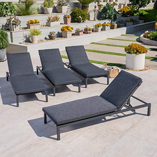 Great Deal Furniture Outdoor Mesh Chaise Lounge Set of 4 Dark Grey + Black