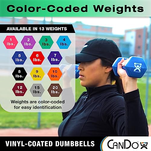 CanDo Vinyl Coated Dumbbells 5 Pairs, 2 Each 1lb through 10lb with Wall Storage Rack - Multicolor