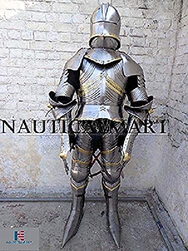 NauticalMart Full Gothic Functional Plate Knight Suit of Armor Wearable Costume Silver