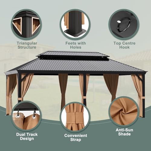 Greesum 12'x20' Hardtop Metal Gazebo Black