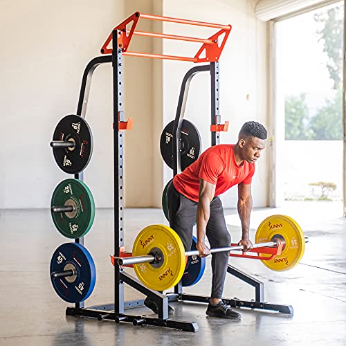 Sunny Health & Fitness Power Zone Half Rack Heavy Duty Performance Power Cage Black