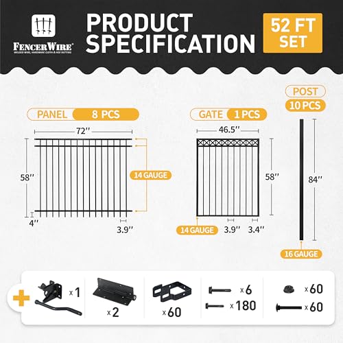 Fencer Wire 52FT Heavy Duty Flat Top Fence Barrier Kit Black