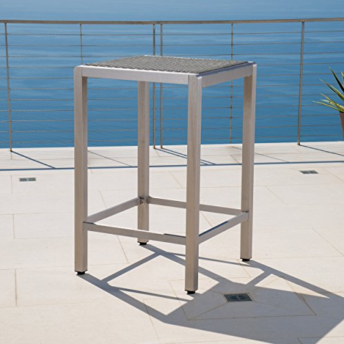 GDF Studio Outdoor Wicker and Aluminum Bar Set 3 Piece Grey With Wicker Top