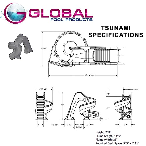 Global Pool Products Tsunami Inground Swimming Pool Water Slide Deck Mounted Grey