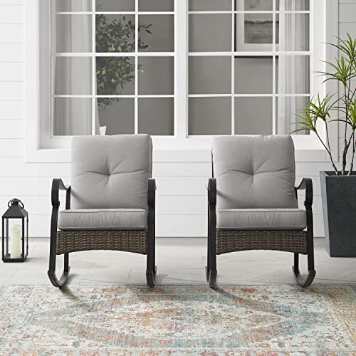 Crosley Furniture Dahlia 2-Piece Outdoor Rocking Chair Set Matte Black with Taupe Cushions