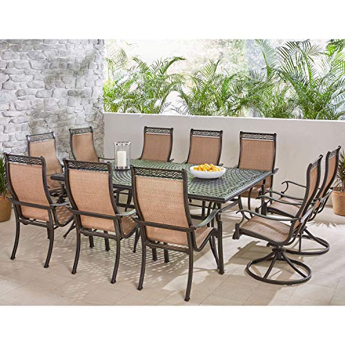 Hanover Manor 11-Piece Outdoor Dining Set with 4 Sling Swivel Rockers and 6 Stationary Chairs Tan