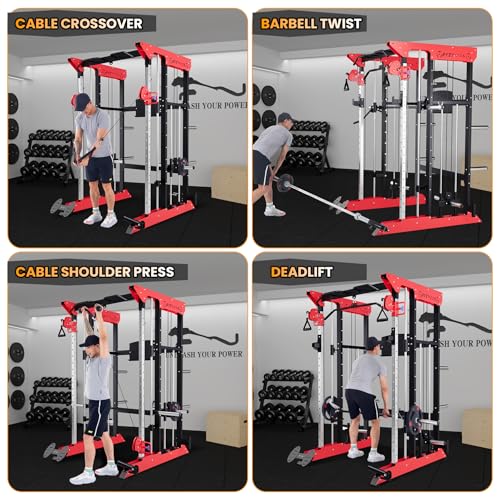 GarveeLife Power Cage Smith Machine Red