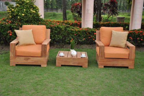 WholesaleTeakFurniture Luxurious 3 Piece Teak Lounge Chair Set with Ottoman