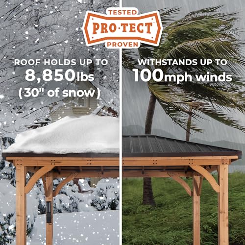 Backyard Discovery Barrington 14ft x 12ft Hip Roof Cedar Wood Gazebo Pavilion Light Brown
