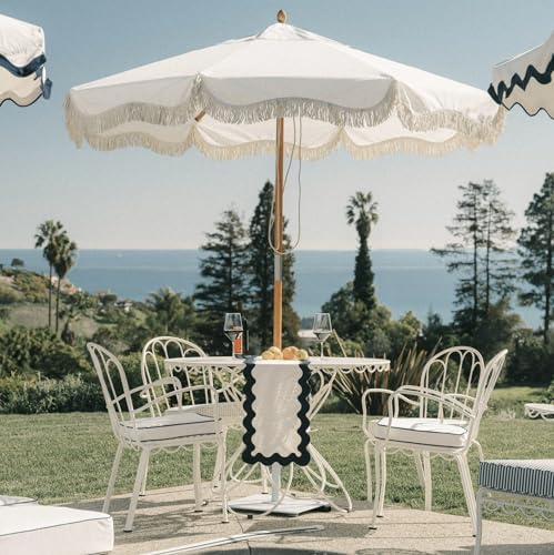 Business & Pleasure Co. Market Umbrella 7' Antique White Boho Fringe Outdoor Patio Umbrella
