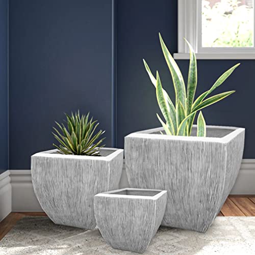 HomeRoots Large Distressed Ribbed Flower Pot Planter Gray