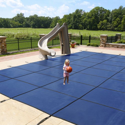 Blue Wave Rectangular In Ground Pool Safety Cover with Center Step Blue