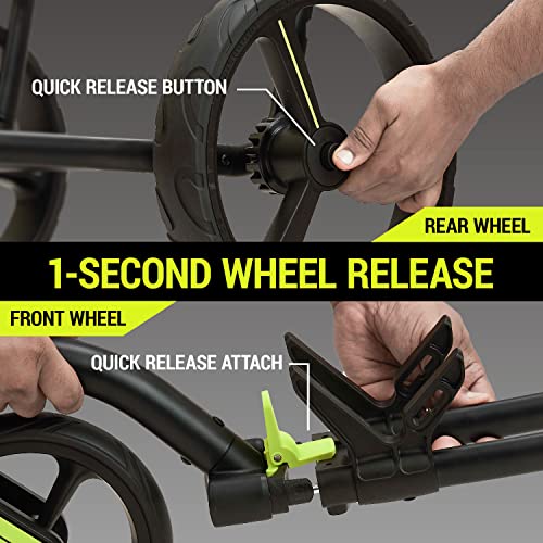 WishboneOne Golf Cart Push Carts - Swivel Front Wheel, 1-Step Folding, Aircraft Grade Frame | Lightweight Lime