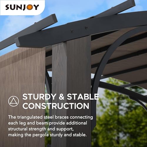 Sunjoy 10’ x 12’ Outdoor Steel Arched Pergola with Adjustable Canopy Tan