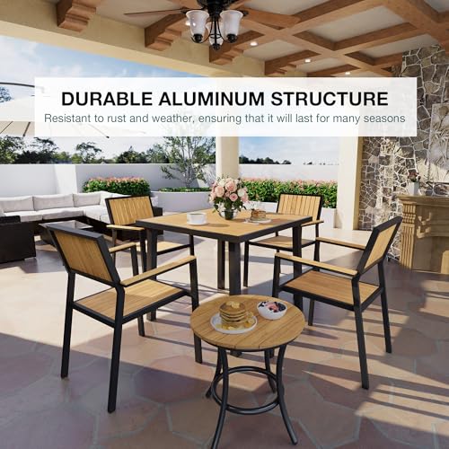 Pamapic 6-Piece Outdoor Aluminum Patio Dining Set with Plastic-Wood Table Top and 4 Stackable Chairs Teak