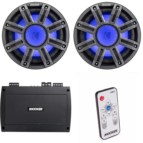 KICKER 10-Inch Premium Marine Subwoofer & 48KXMA8004 Marine Amp Bundle with LED Remote