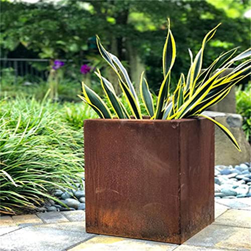 GZGNEEVL Corten Steel Planter Box 32 Inch Large Square Cube Rustic Metal Outdoor Planter
