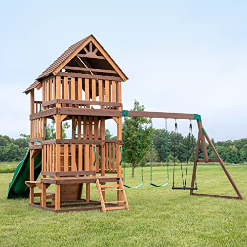 Backyard Discovery Highlander All Cedar Wooden Swing Set Light Brown