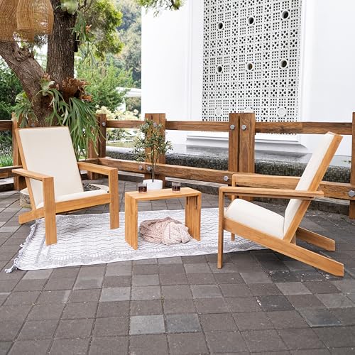Cambridge Casual Napa Teak Wood Outdoor Adirondack Chair with Quick-Dry Cushion Natural Teak / Textiline Tan
