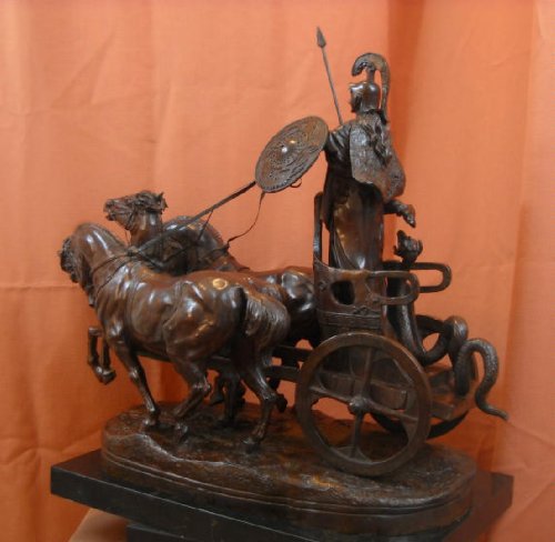 Paulingston Co. Roman Minerva Athena Bronze Statue Chariot of War Horses E. Fremiet Sculpture Bronze