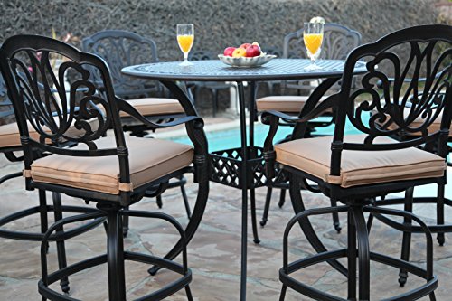 GrandPatioFurniture.com CBM Patio Elisabeth Collection 7 Piece 48" Cast Aluminum Bar Set Black Brown