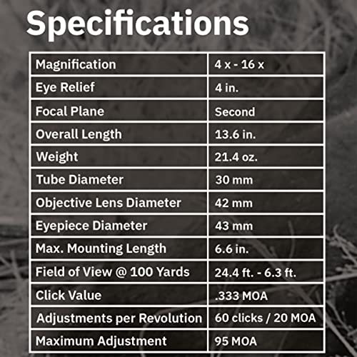 Huskemaw Optics Blue Diamond Series 4-16x42 Fogproof Shockproof Waterproof Hunting Scope with HuntSmart Reticle Blue