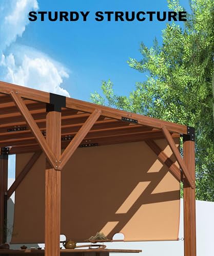 DEXSO 12' x 20' Cedar Wood Pergola with Retractable Shade Canopy Reddish-Brown