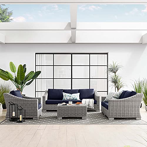 America Luxury - Outdoor Lounge Sectional Sofa Chair Set Rattan Wicker Blue
