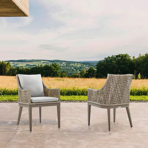Armen Living Grenada Outdoor Wicker Aluminum Dining Chair Set of 2 Beige