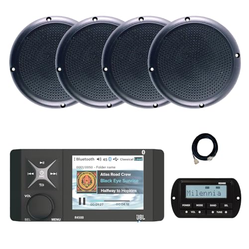 Enrock Marine JBL Wake Series R4500 Marine USB Bluetooth AM/FM Radio Receiver with Remote & 4x 5.25" Speakers Black